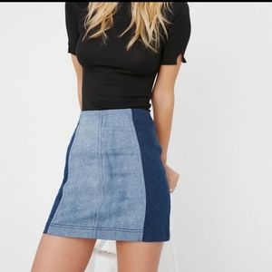 Free People Modern Femme Colorblock Mini Denim Skirt